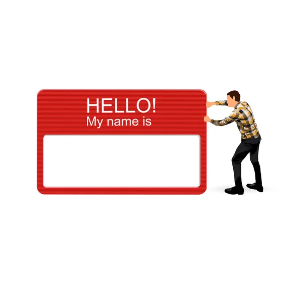 Young man with an empty name card — Stock Vector