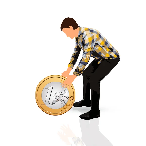 Young man catching an euro coin — Stock Vector