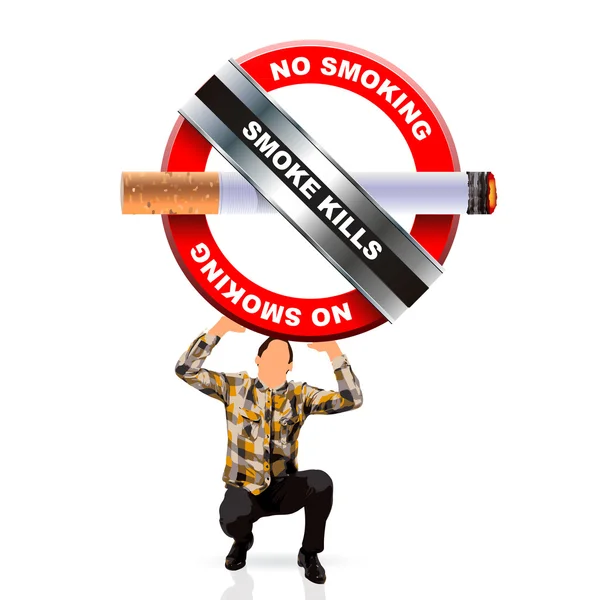 Young man holding a no smoking symbol — Stock Vector