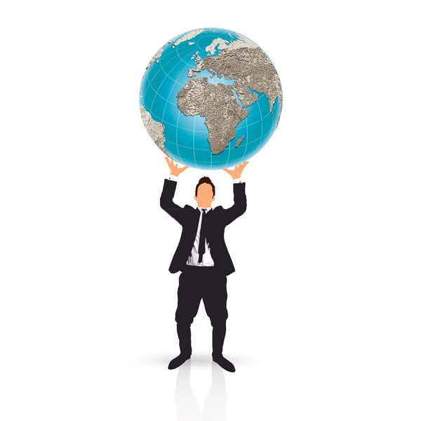 Hombre de negocios sosteniendo una bola de tierra planeta — Vector de stock