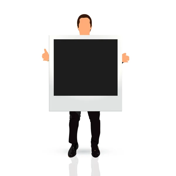 Young man holding an instant photo frame — Stock Vector