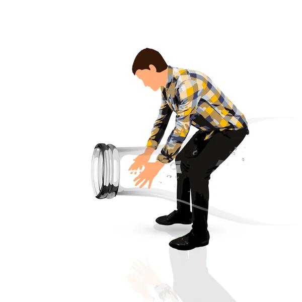 Jeune homme tenant une bouteille d'eau — Image vectorielle
