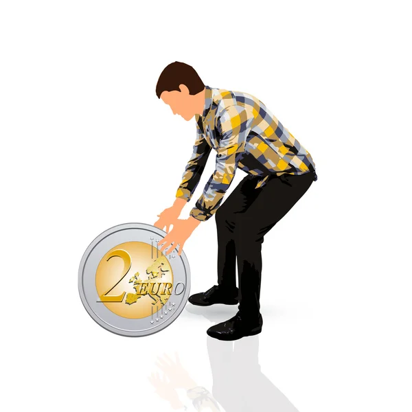 Молодой человек берет монету евро — стоковый вектор