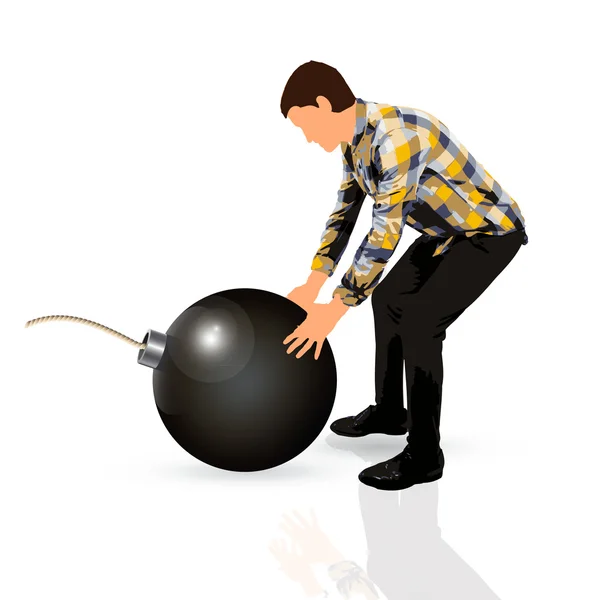 Young man taking a bomb — Stock Vector