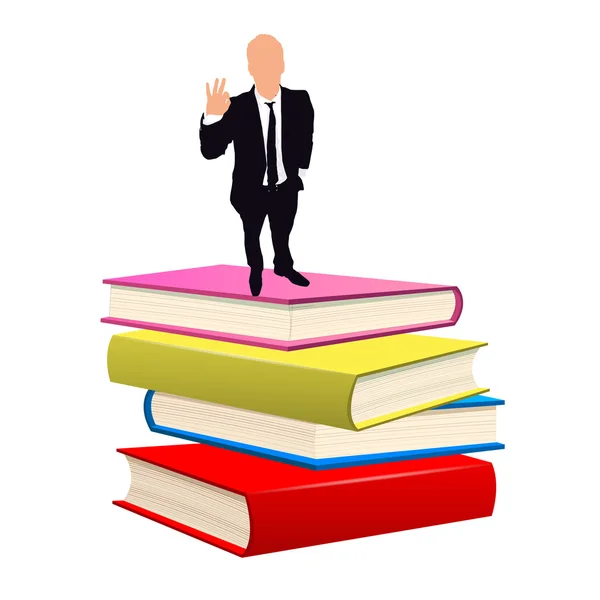 Businessman on books tower — Stock Vector