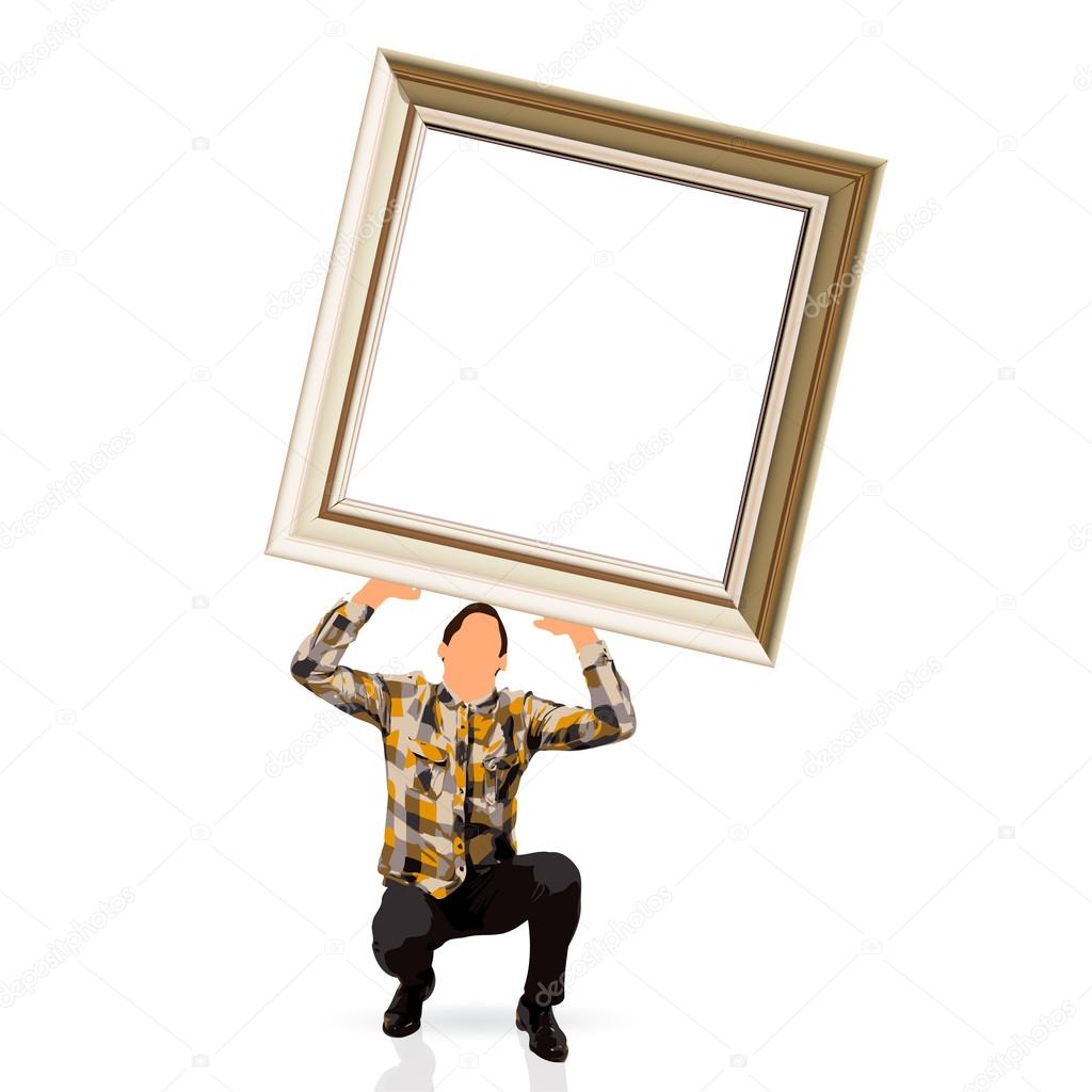 young man holding a picture frame