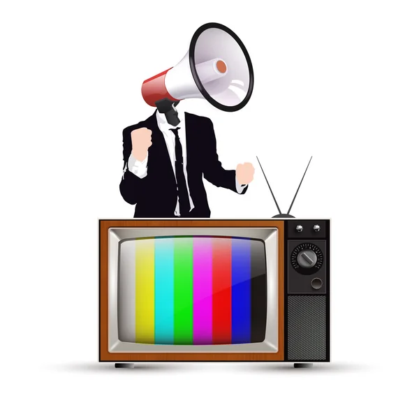 Zakenman cartoon en een tv — Stockvector