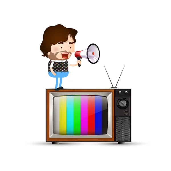 Homme criant sur une télévision — Image vectorielle