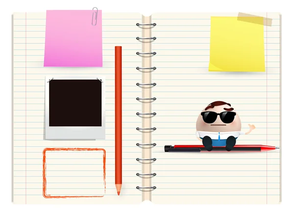 Uomo d'affari cartone animato su notebook — Vettoriale Stock
