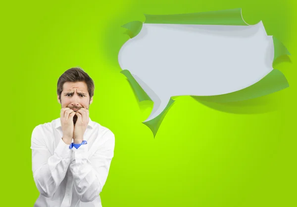 Man on a bubble speech background — Stock Photo, Image