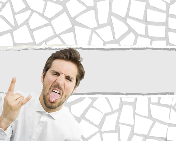 Man over mosaic torn paper — Stock Photo, Image