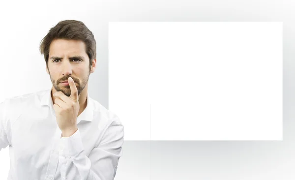 Man thinking on a canvas frame — Stock Photo, Image
