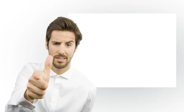 Man shooting on an empty frame background — Stock Photo, Image