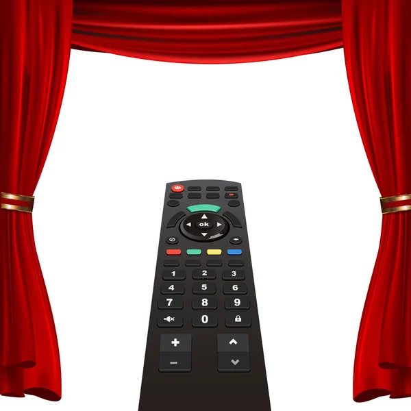 Tv remote and red curtain — Stock Vector