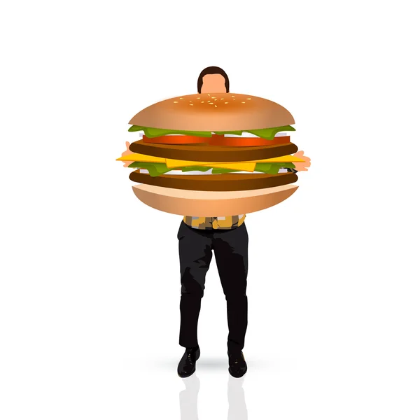 Homem segurando um hambúrguer — Vetor de Stock