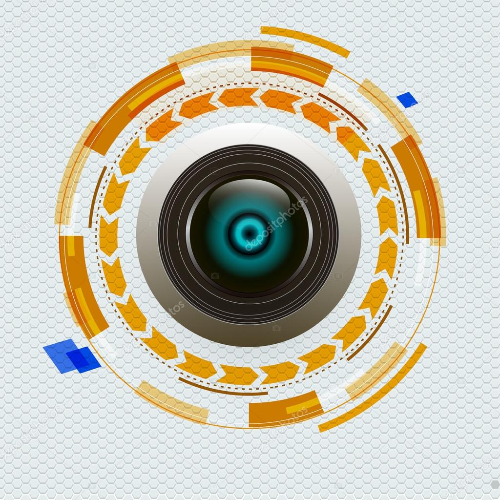 camera lens on abstract design background