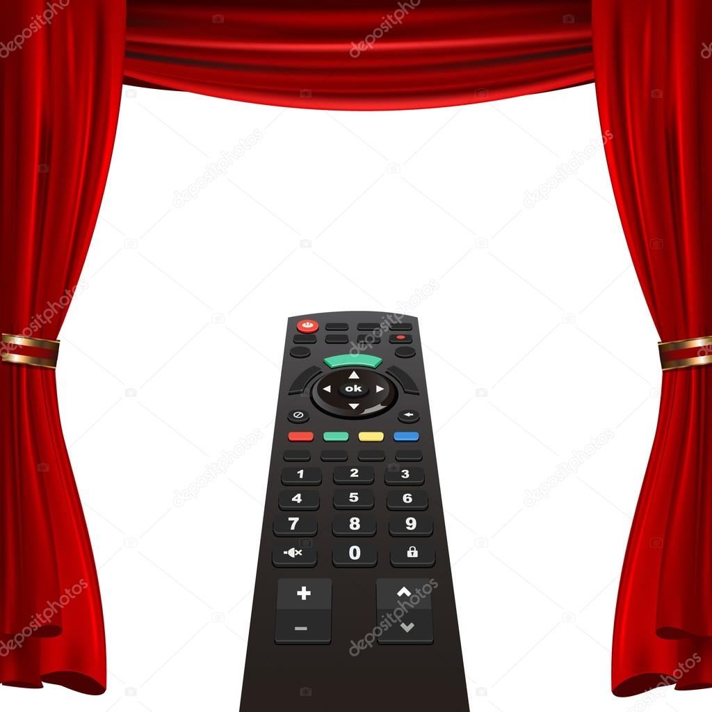 tv remote and red curtain