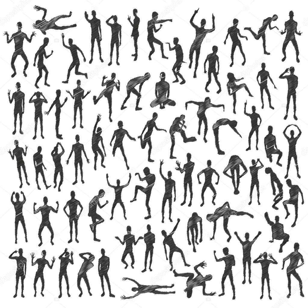 People silhouettes in different positions