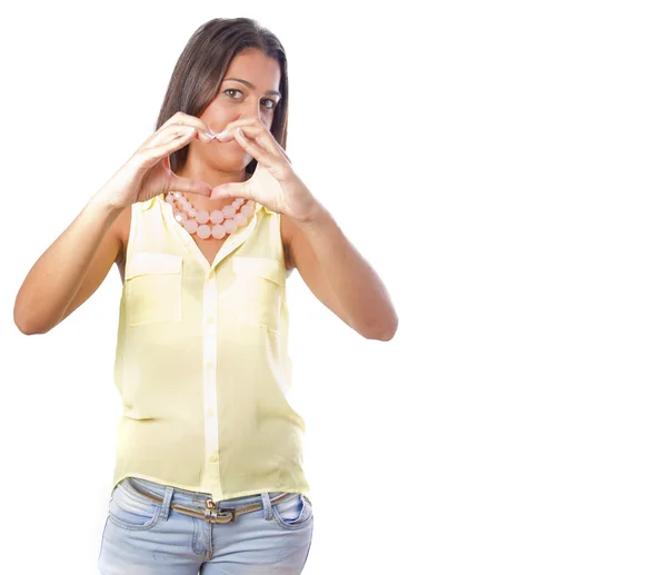 Pretty woman heart gesture — Stock Photo, Image