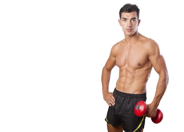 Man with a dumbell — Stock Photo, Image