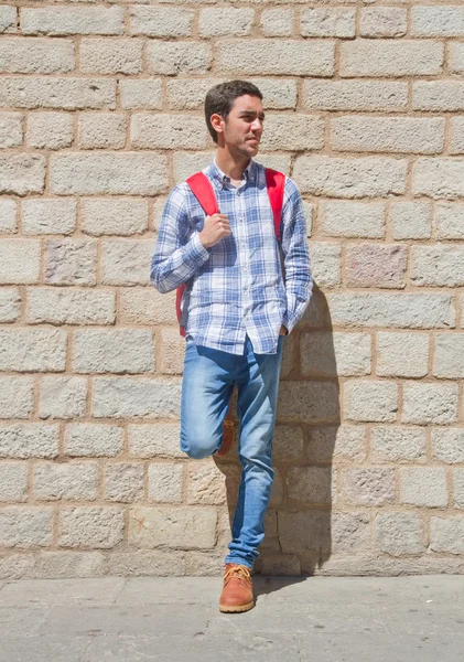 Estudiante en pared de ladrillo — Foto de Stock