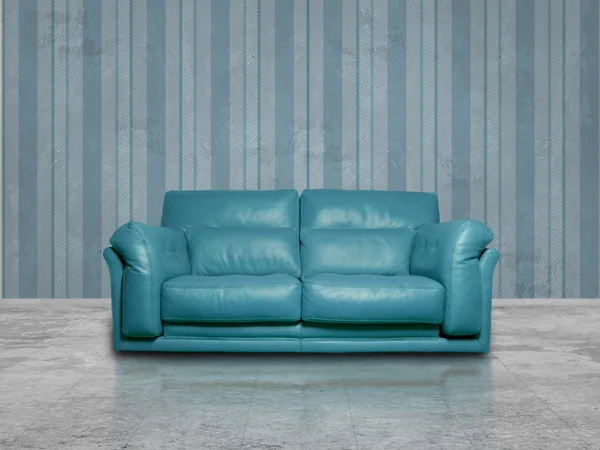 Sofá de cuero azul —  Fotos de Stock