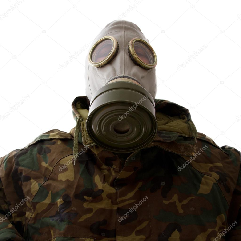 military with gas mask