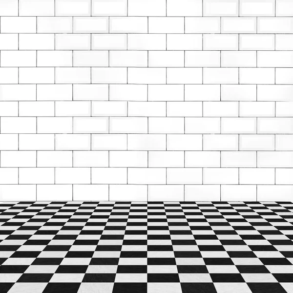 Brick white wall and squared floor room — Stock Photo, Image