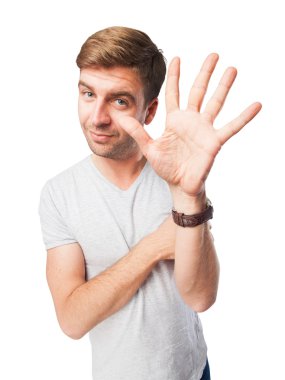 sarışın adam onun el palm gösterilen