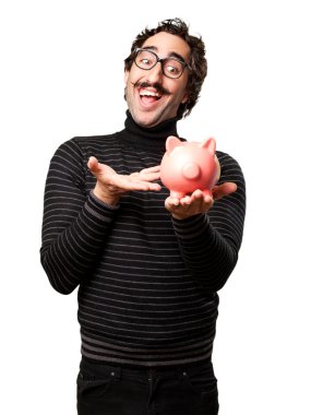 pedantic man with a piggy bank clipart