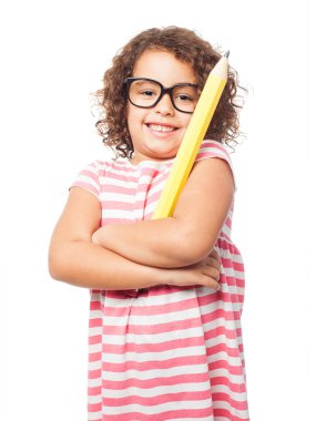 bir kalem ile siyah kız