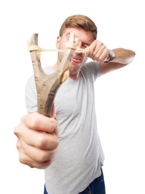 blond man with a slingshot clipart