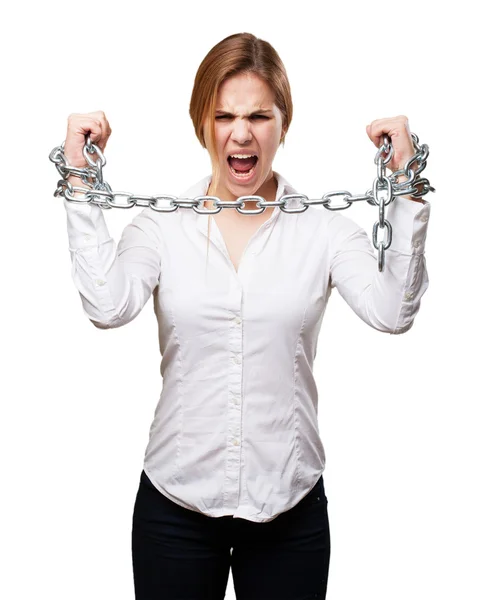 Blond woman with chains — Stock Photo, Image