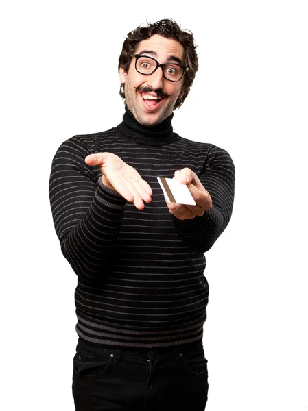 Pedantic man with credit card — Stock Photo, Image