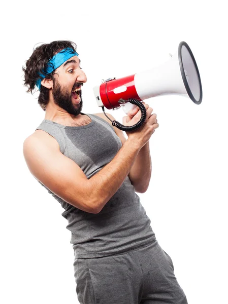 Sportsman with a megaphone — Stock Photo, Image