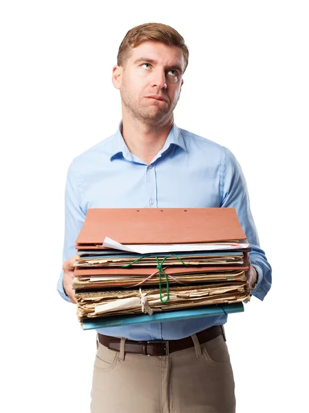 Blond man with archives — Stock Photo, Image