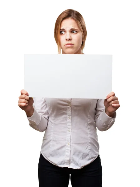 Blond woman with a placard — Stock Photo, Image