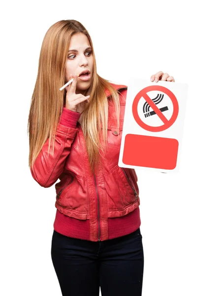 Blond woman no smoking — Stock Photo, Image