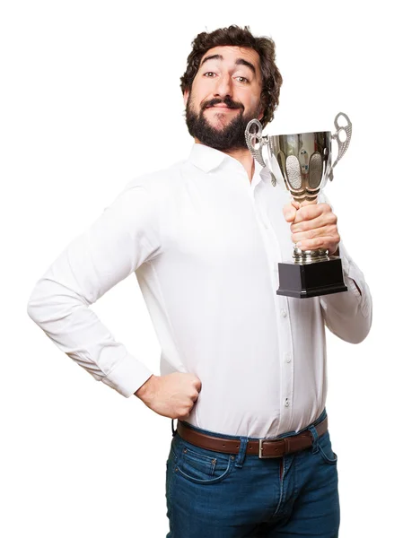 Man with a champion cup — Stock Photo, Image