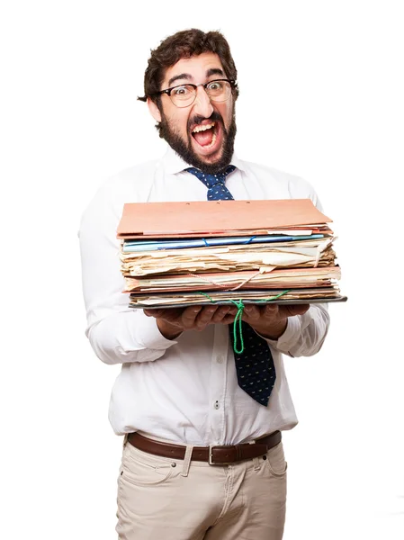 Fool businessman with archives — Stock Photo, Image