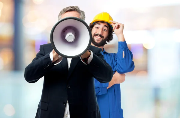 Homem legal sênior com um megafone — Fotografia de Stock