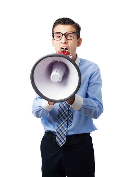 Homem de negócios com megafone — Fotografia de Stock