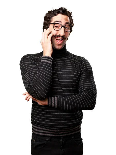 Пессимистичный человек, говорящий по телефону — стоковое фото