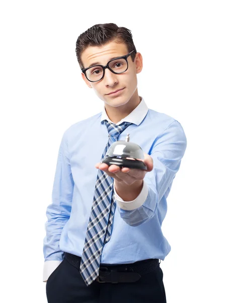 Businessman with a bell — Stock Photo, Image