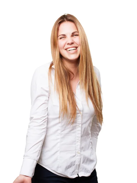 Blond kvinna som skrattar — Stockfoto