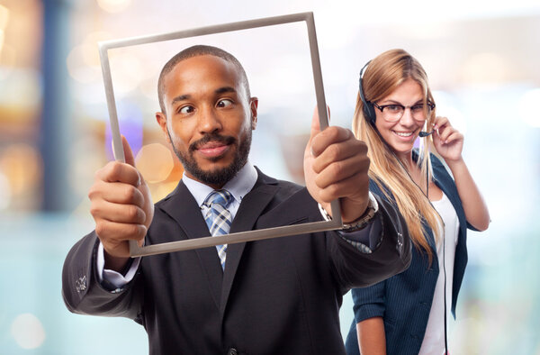 young cool black man joking with steel frame