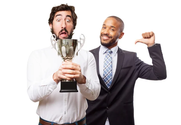 Hombre con una copa de campeón — Foto de Stock