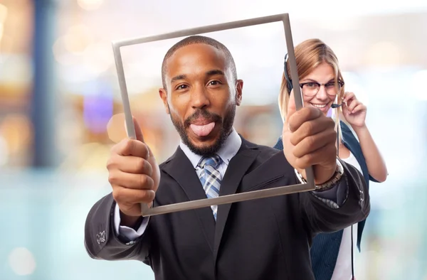 Young cool black man with a steel frame joking — Stock Photo, Image