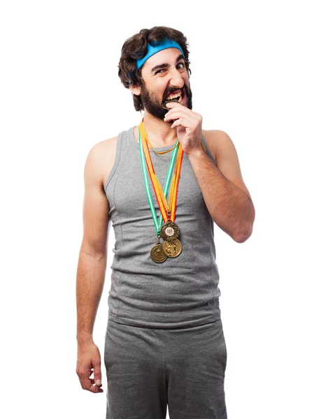Sportowiec z medalami — Zdjęcie stockowe