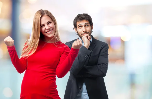 Joven cool mujer celebrando signo —  Fotos de Stock